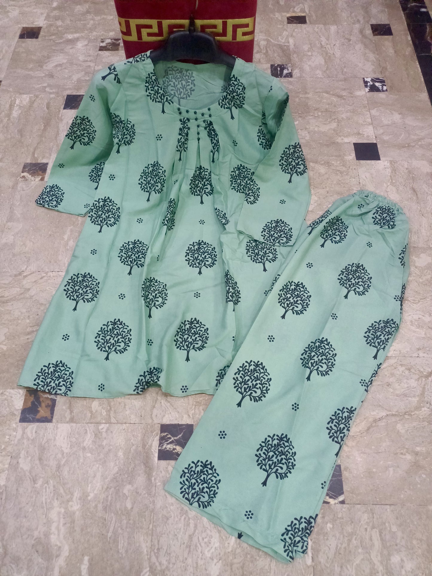 Aiza Western Style stitched 2 pieces grip stuff fancy dress for girls - Tree printed